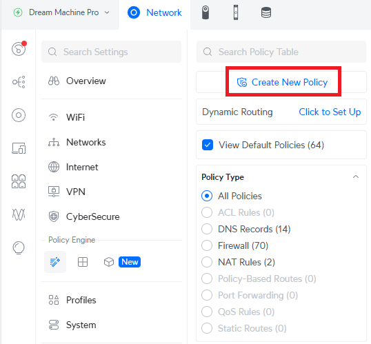 A screenshot of where to find the create new policy button